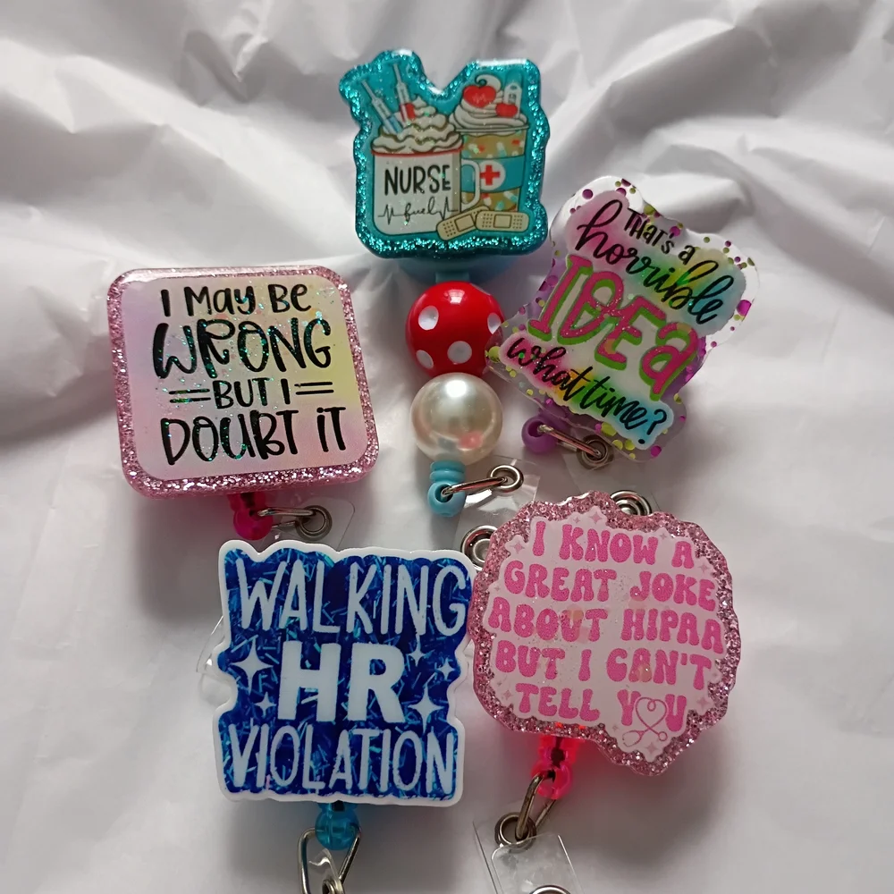Nurse Badge Reels, 5 Piece Bundle, Retractable Pull - Picture 2 of 10